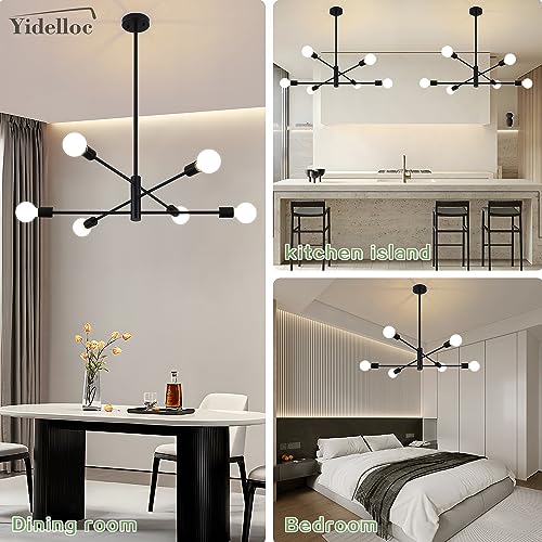 6 Lights Black Sputnik Chandeliers Modern Light Fixtures, Mid Century Chandelier Adjustable Length Pendant Light for Dining Room, Bedroom, Living Room, Kitchen, Farmhouse