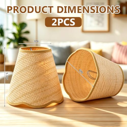2 Pcs Scalloped Clip On Rattan Lamp Shade (2 Count)