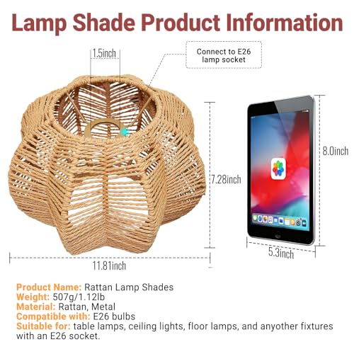 Hanging Light Rattan Lamp Shade Boho Lampshades for Rattan Pendant Lights Ceiling Light Table Lamps Floor Hanging Lights Plug in Pendant Light Wall Sconce
