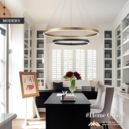 2 Ring LED Chandelier Black Gold Chandeliers for Dining Room Dimmable