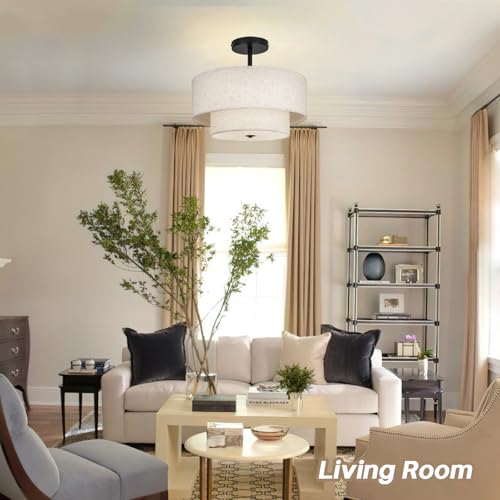 18 Inch Large Semi Flush Mount Ceiling Light Fixture with Dual Drum Design
