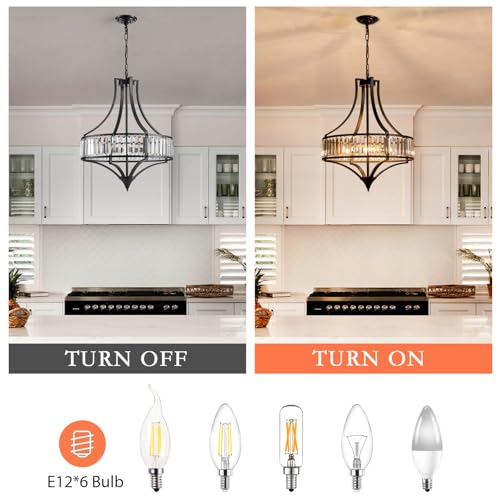 Crystal Chandeliers for Dining Room Rustic Farmhouse Chandelier with Round Metal Shade 6