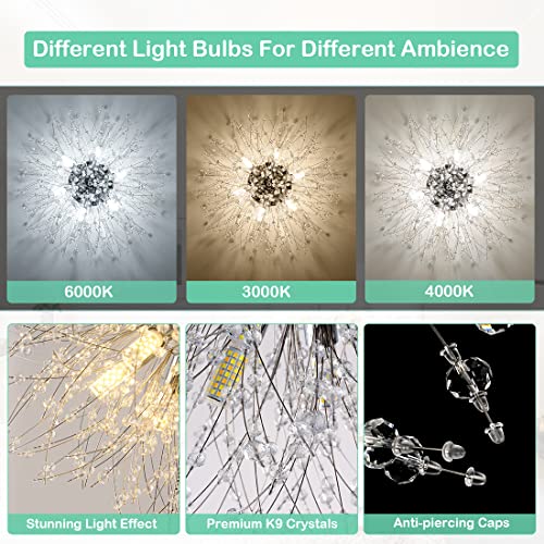 Crystal Flush Mount Ceiling Light Fixture with Pull Chain On