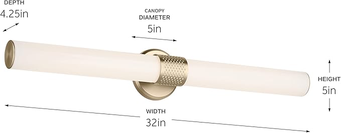Kichler Sashi 32" LED Large Bath Bar with White Glass in Champagne Bronze, Modern, for Vanity, Fireplace, Buffet, Hallway, Vanity Mirror, (32" W x 5" H) 55193CPZLED