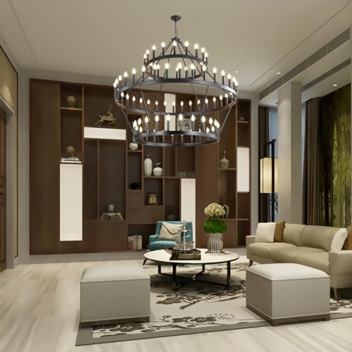 3 Tier Black Large Wagon Wheel Chandelier