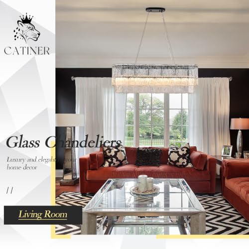 35.5" Rectangle Crystal Glass Chandelier 6