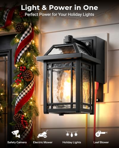 2 Pack Dusk to Dawn Porch Light with GFCI Outlet (Black / D2D 2-Pack)