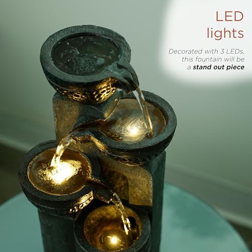 Alpine Corporatio 14" Tall Stoned Jar Cascading Water Fountain with LED Lights