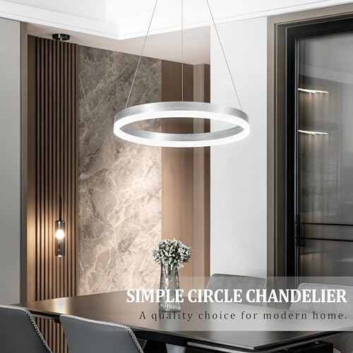 20" Modern Nickel Led Chandelier Ring Dimmable LED Chandeliers with Remote Control for Kitchen Island Height Adjustable Chandelier Led Pendant Light for Living Room Dining Room Bedroom Foyer