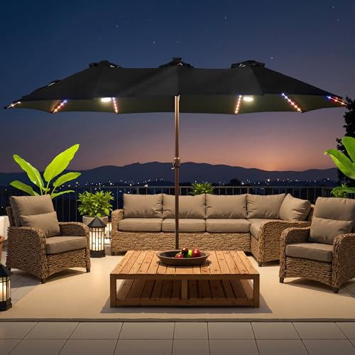 15 ft Large Patio Umbrella with Color Changing Lights