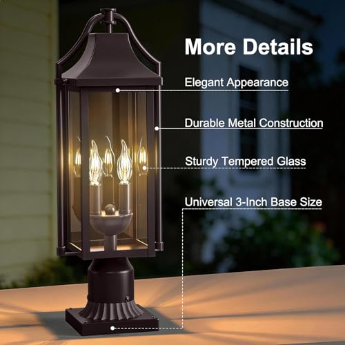 Waterproof 23IN Outdoor Post Lights with Pier Mount Base