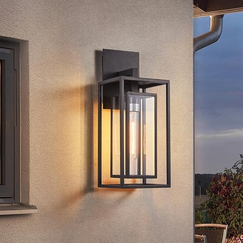 18"Ht Modern Industrial Outdoor Wall Light Fixture with Textured Black Anti