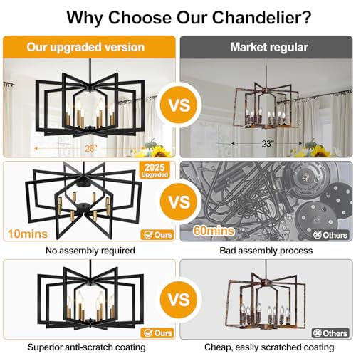 25" 61" Height Adjustable Modern Black and Gold Chandelier for Dining Room