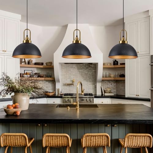 Black Pendant Lights Kitchen Island Industrial Adjustable Height Vintage Farmhouse Dome Hanging Light Fixtures for Barn