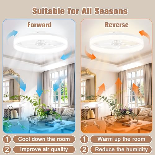 Low Profile Bladeless Ceiling Fans with Dimmable LED Light