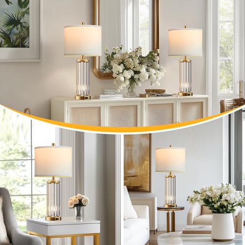 Gold Table Lamps for Bedroom Set of 2 with Nightlight