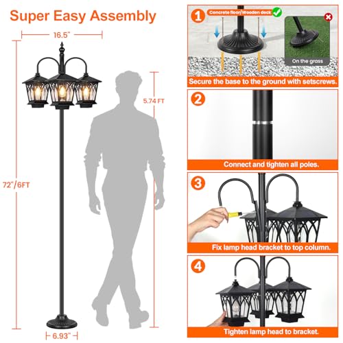 6FT Aluminum Solar Lamp Post Light Outdoor Waterproof
