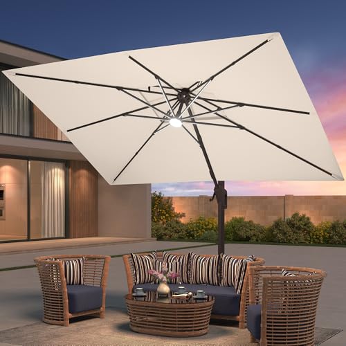9x12 FT Patio Cantilever Outdoor Offset Umbrella with LED Lights