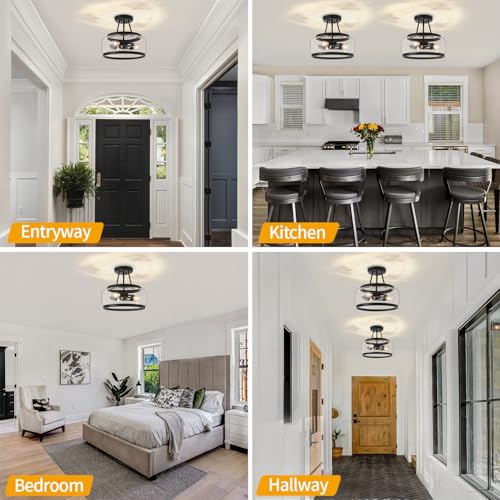 Black Glass Semi Flush Mount Ceiling Light 3