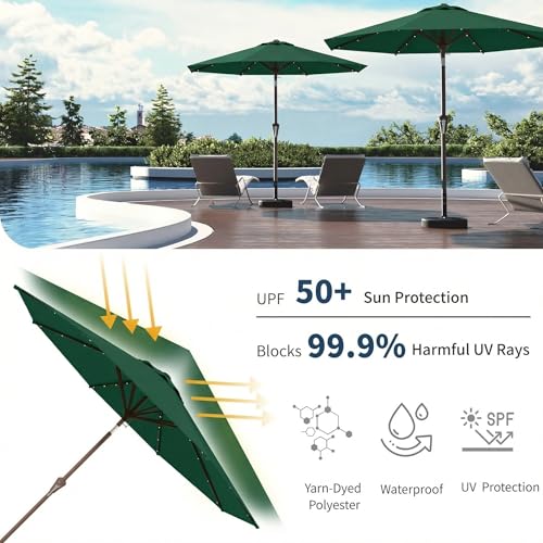 10FT Solar Umbrella 32 LED Lighted Patio Umbrella Table Market Umbrella w