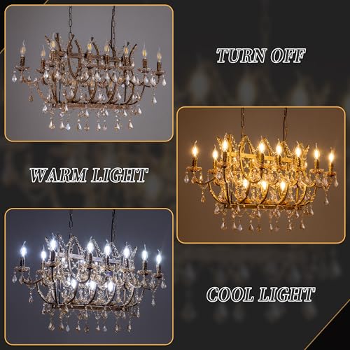 15 Lights Crystal Chandeliers Farmhouse Dining Room Light Fixtures