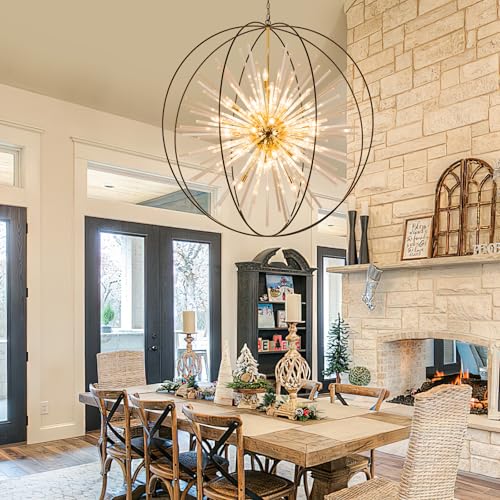 Black and Gold Crystal Chandelier for High Ceiling Foyer Entryway