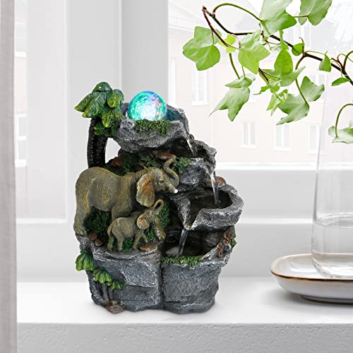 Elephant Fountain Tabletop Waterfall Fountain Indoor with LED