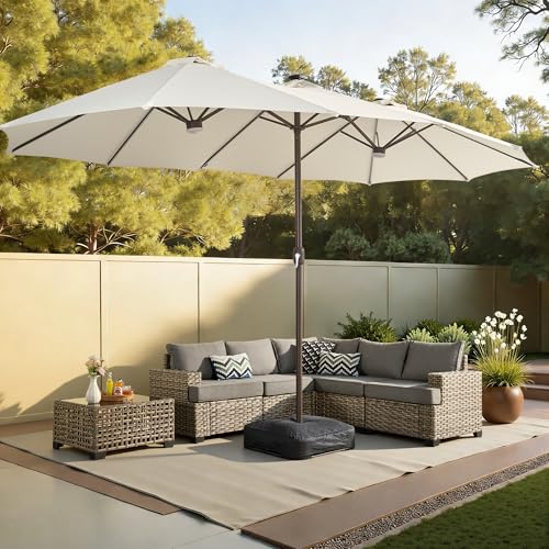 15ft Large Patio Umbrellas with Base & Solar Lights
