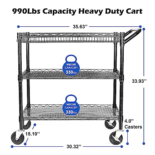 990Lbs Capacity Heavy Duty Rolling Utility Cart
