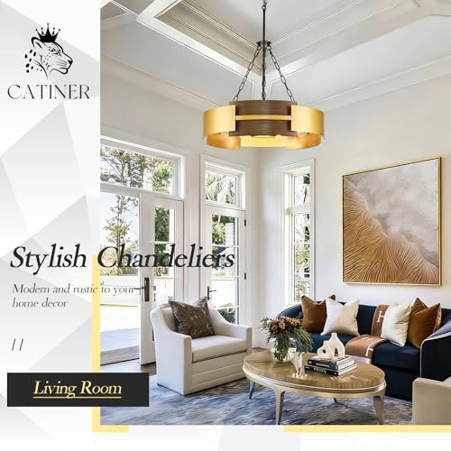 24" 6 Light Industrial Drum Chandelier with Gold Metal