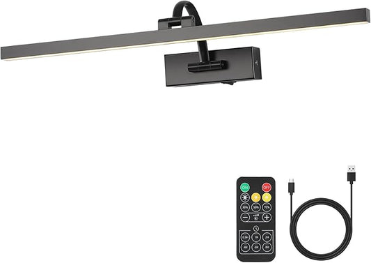 Wireless Picture Lights for Wall Battery Operated, Black Art Lighting for Paintings Rechargeable Gallery Lights with Remote and Timer 3CCT Dimmable Painting Lights for Artwork Portrait 23.62 inch