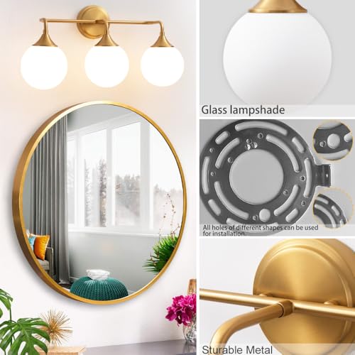 Brushed Gold Bathroom Light Fixtures Over Mirror Vanity 3