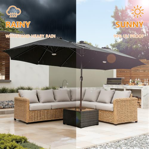 15FT Double Sided Rectangular Patio Umbrella with USB Rechargeable Warm LED Lights
