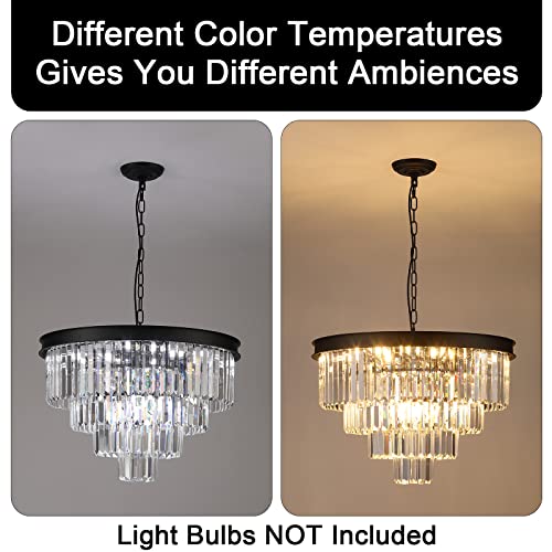 Modern Crystal Chandelier 24" Black Pendant Light Fixture for Living Room