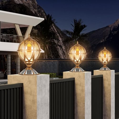 Solar Post Cap Light Victorian Globe Outdoor Waterproof Fence Pillar Lamps Solar Energy LED Exterior Column Lights Glass Ball Porch Lights Landscape Yard Street Light Deck Bollard Pedestal Light