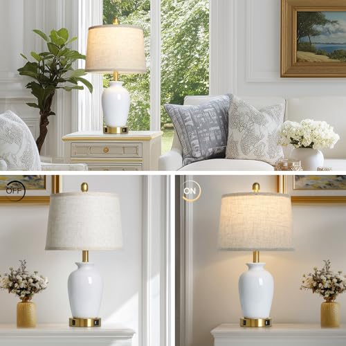 23" Set of 2 White Ceramic Small Table Lamp for Living Room Bedroom (2 Count)