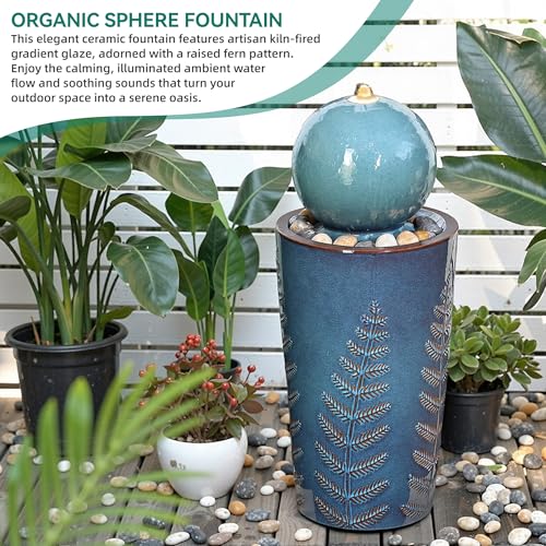 29.5" H Ceramic Sphere Water Fountain with LED Light
