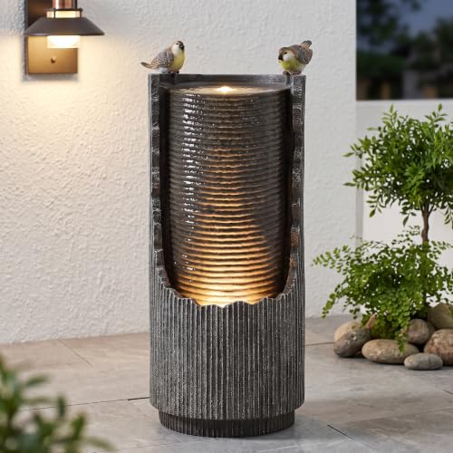 32" Faux Stone Outdoor Water Fountain with LED Lights