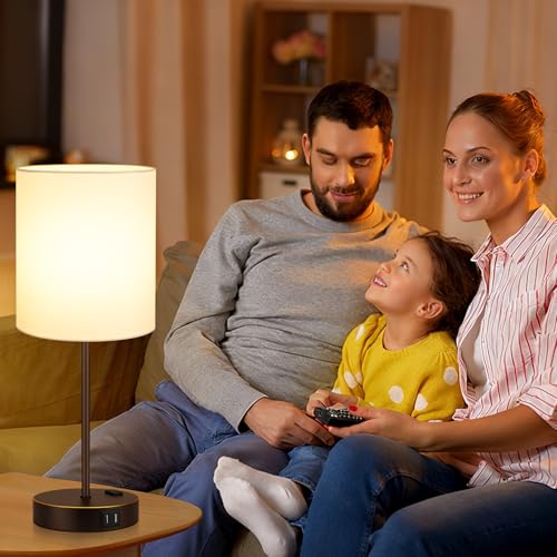 2 Pack Touch Control Table Lamps with 2 USB & AC Outlet