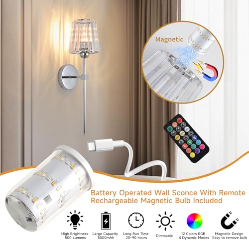 Battery Operated Crystal Wall Sconce Set of 2