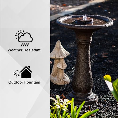 23.43" Tiered Freestanding Classic Bird Bath Outdoor Water Fountain Resin with Auto Shut