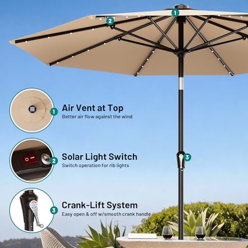 9FT Patio Umbrella with Solar Lights