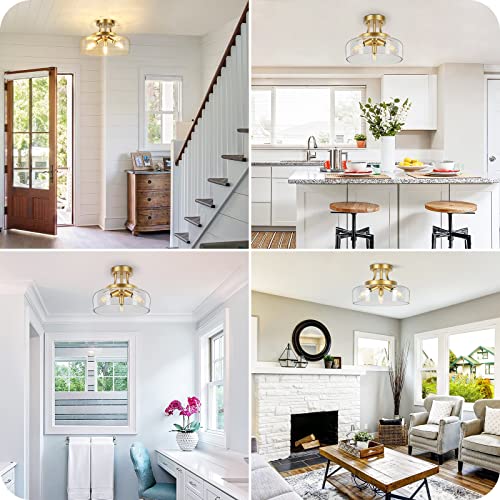 3 Light Gold Semi Flush Mount Light Fixture