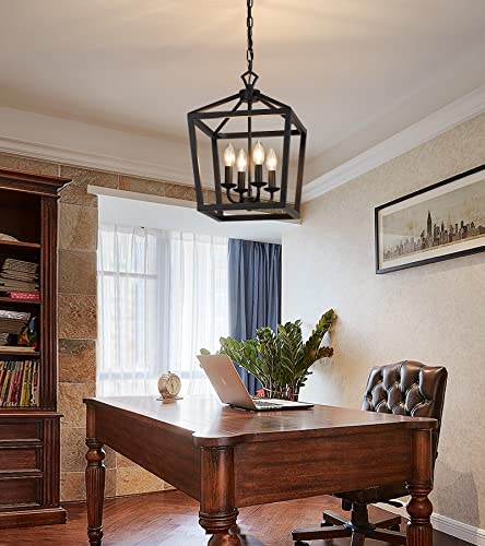 Farmhouse Rustic Black Lantern Chandelier Hanging Light Fixture 4
