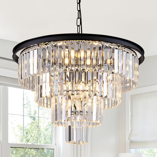 10 Light Black Crystal Chandelier 24'' Modern Round Chandeliers for Dining Room Contemporary Ceiling Pendant Light Fixture 4