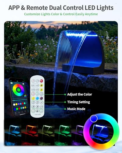 Pond Waterfall Spillway with LED Lights & 1600GPH Pond Pump