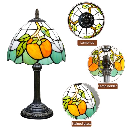 Tiffany Lamp Stained Glass Table Lamp 8X8X14 Inches Persimmon Style Living Room Bedroom Dorm Kitchen Home Decor Festival Birthday Gift