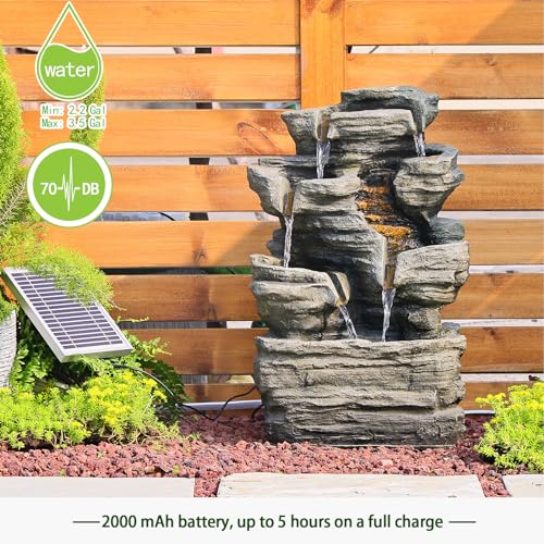 6 Tier Solar Powered Water Fountain Outdoor Waterfall 24.4 in