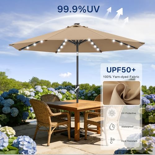 Solar Led Patio Umbrella with 32 Lights 9FT