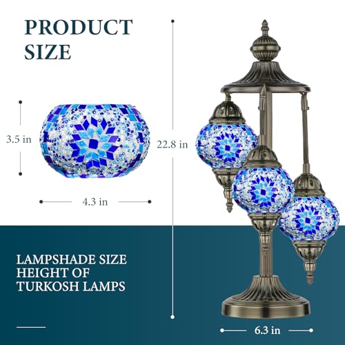 23" Turkish Mosaic Lamp Handmade 3 Globes Moroccan Table Lamp